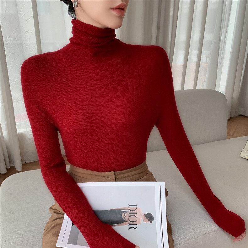 肌理纹扬子精纺羊毛衫软糯面膜打底衫秋冬无缝堆领女薄针织毛衣,针织衫/毛衣,暖绒情旗舰店