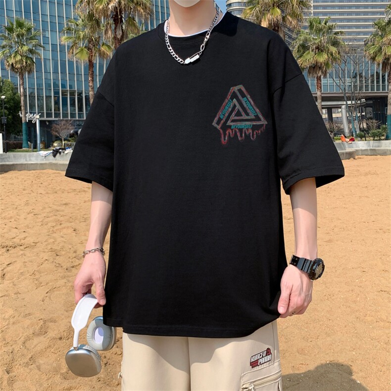 港风夏季纯棉宽松休闲圆领重磅230克短袖男T恤-T717-P20,男装T恤,星座310B