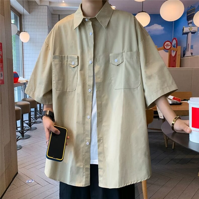 工装衬衫男短袖夏季新款潮流美式宽松休闲半袖衬衣外套CS314P33,男装衬衫,星座410-2