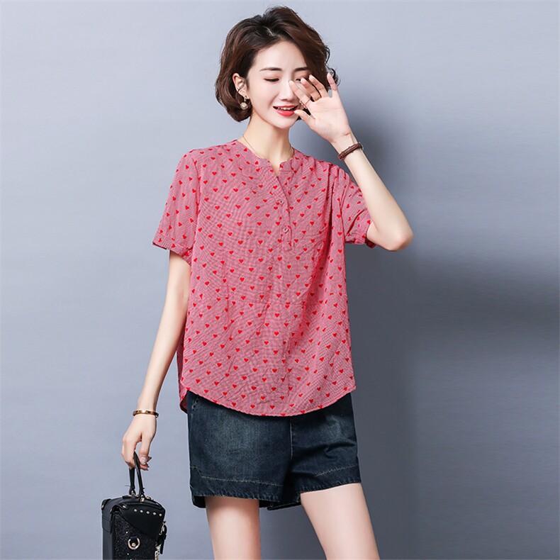 圆领套头时尚气质百搭2021年夏季印花V领时尚，女装T恤，独衣靓