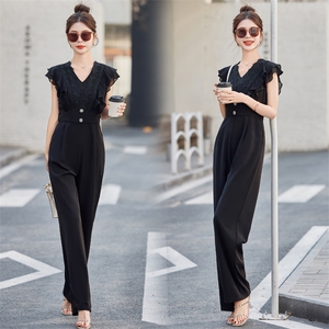 气质女神范连体裤女2025夏装高级感无袖修身显瘦蕾丝边连衣裤图片