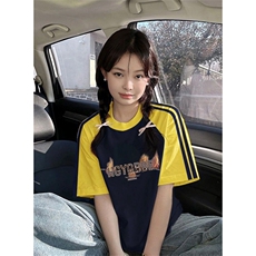 夏季美式高街重磅纯棉三条杠织带插肩撞色男女短袖T恤CZ169-特P25，男装T恤，电商A486
