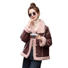 超好看短款羊羔毛外套女2024冬新款加厚麂皮绒皮毛一体机车服外套，女装棉衣/棉服，自然秀