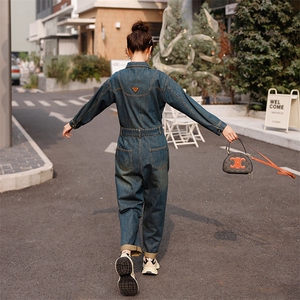时尚显瘦牛仔连体裤女春季新款高腰宽松长袖工装裤百搭休闲裤图片