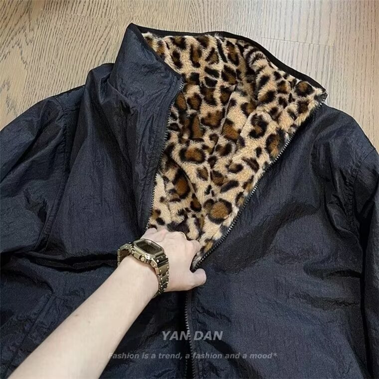 现货复古情侣装豹纹棉服双面穿外套保暖潮街头秋冬棉衣MY623-P80,男装棉衣,星座302B-3