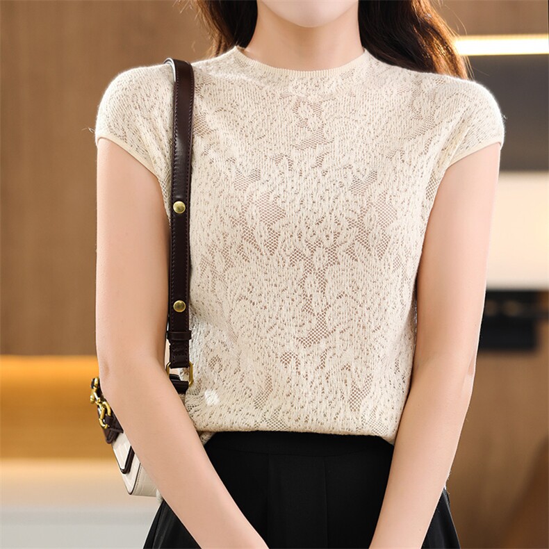 半高领短袖t恤女夏季薄款针织包肩背心内搭打底衫女时髦洋气打底，女装背心吊带，朝贺羊绒