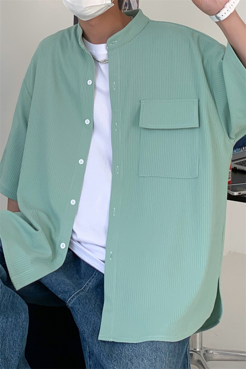 C6062/P45新款冰丝高品质垂感宽松短袖衬衣男衬衫潮大码上衣控68,男装衬衫,电商A141
