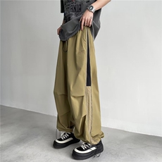 工装裤男夏季新款条纹拼色褶皱阔腿裤宽松束脚休闲长裤UK25-p58，男装工装外套，星座1001-1