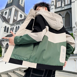 夹克男春秋帅气新款韩版潮流拼接撞色上衣工装外套男JK181-P65,开衩牛仔长裙的搭配春秋图片