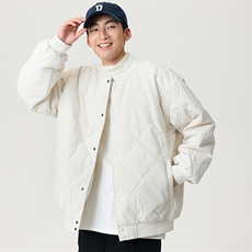 冬季纯色菱形格棒球服棉服保暖宽松休闲简约情侣款棉衣MY385-P65，男装棉衣，电商B306