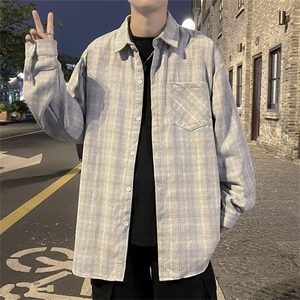 格子衬衫男士长袖春秋季新款宽松休闲痞帅潮流寸衬衣外套 C037图片