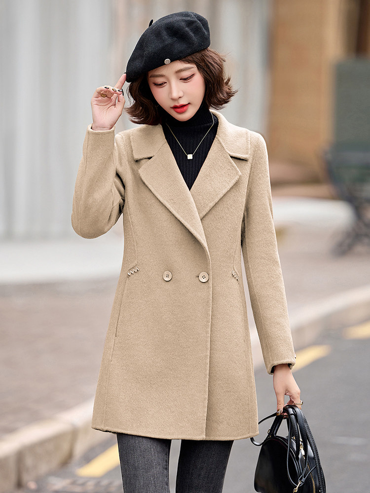 【羊毛】高档中长款西装领双面呢大衣女2026冬新款毛呢外套,女装双面呢大衣,衣之秀
