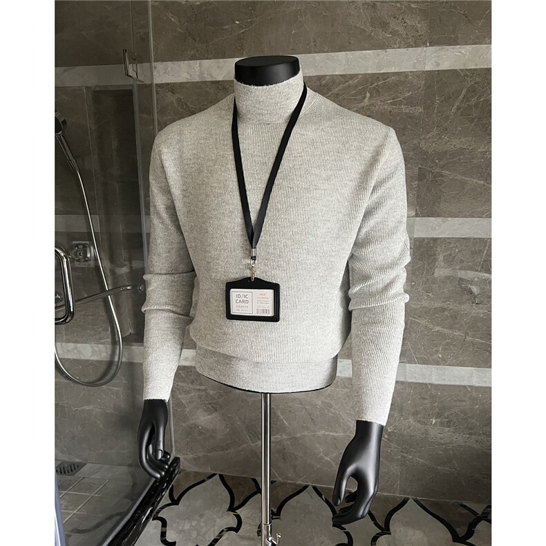 男士半高领男士细条纹气质保暖打底衫花灰Z66/P68控95，男装T恤，电商A242