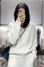 连帽毛衣女秋冬2024新款宽松慵懒风针织衫长袖上衣，女装羊毛衫，恩泰羊绒