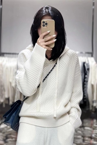 连帽毛衣女秋冬2024新款宽松慵懒风针织衫长袖上衣图片