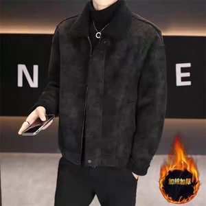 (网图)皮草翻领皮毛一体加绒外套男鹿皮绒皮夹克 313B-828-P140图片