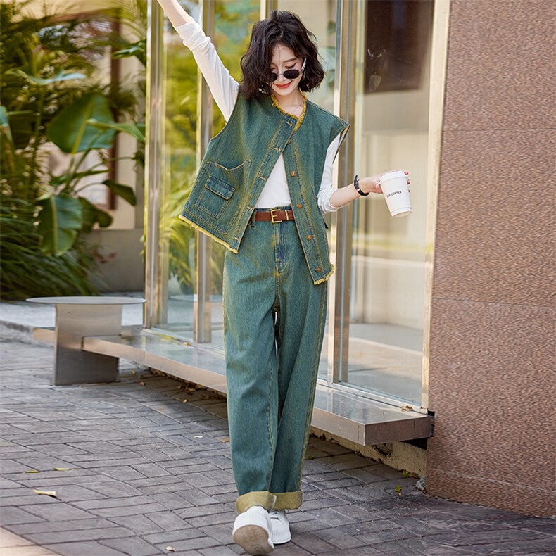 早春牛仔套装裤女2025春秋新款时髦洋气减龄马甲穿搭一整套两件套,女装套装/套裙,苗苗