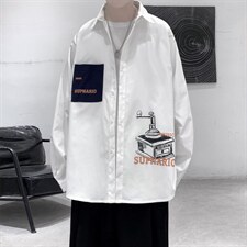 2021春新款个性学院风时尚长袖印花衬衫C035-P45，男装衬衫，电商A177