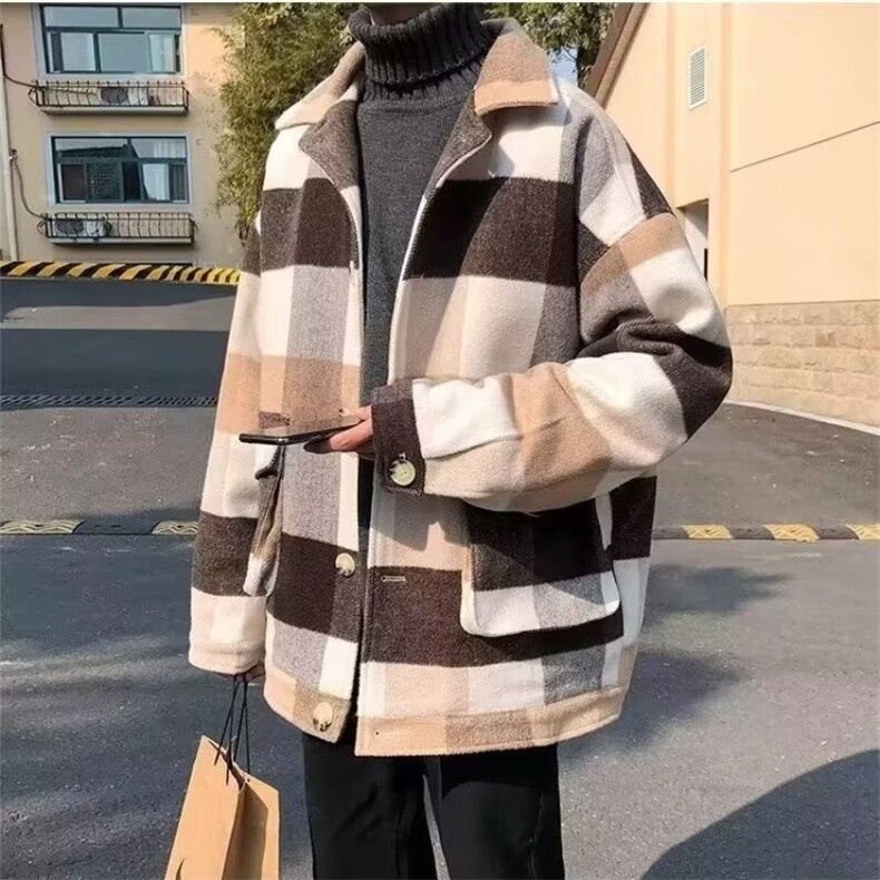 1506A/G4000/P61慵懒风潮流百搭宽松格子毛呢夹克春秋季盐系外套,男装夹克,星座1506A