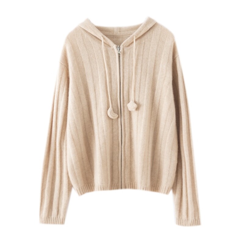 2025年秋季通勤米粒连帽开衫时尚百搭通勤简约休闲，女装羊绒衫，丽靓一衫