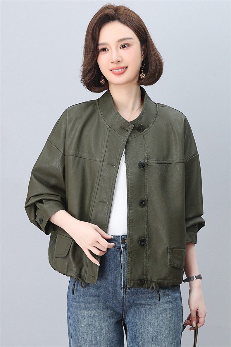 皮外套女春秋2025新款高级感休闲宽松洋气减龄中年妈妈短款皮夹克,女装皮衣,忆绮罗