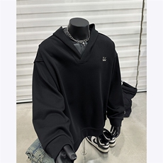 假模主推加绒加厚cleanfit毛线拼接设计感连帽卫衣冬季外套男，男装卫衣，电商C306-1