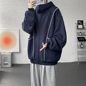 美式重磅立体硬挺卫衣男春秋潮牌设计感连帽开衫廓形外套KS004P68,女生以为的潮男穿搭图片