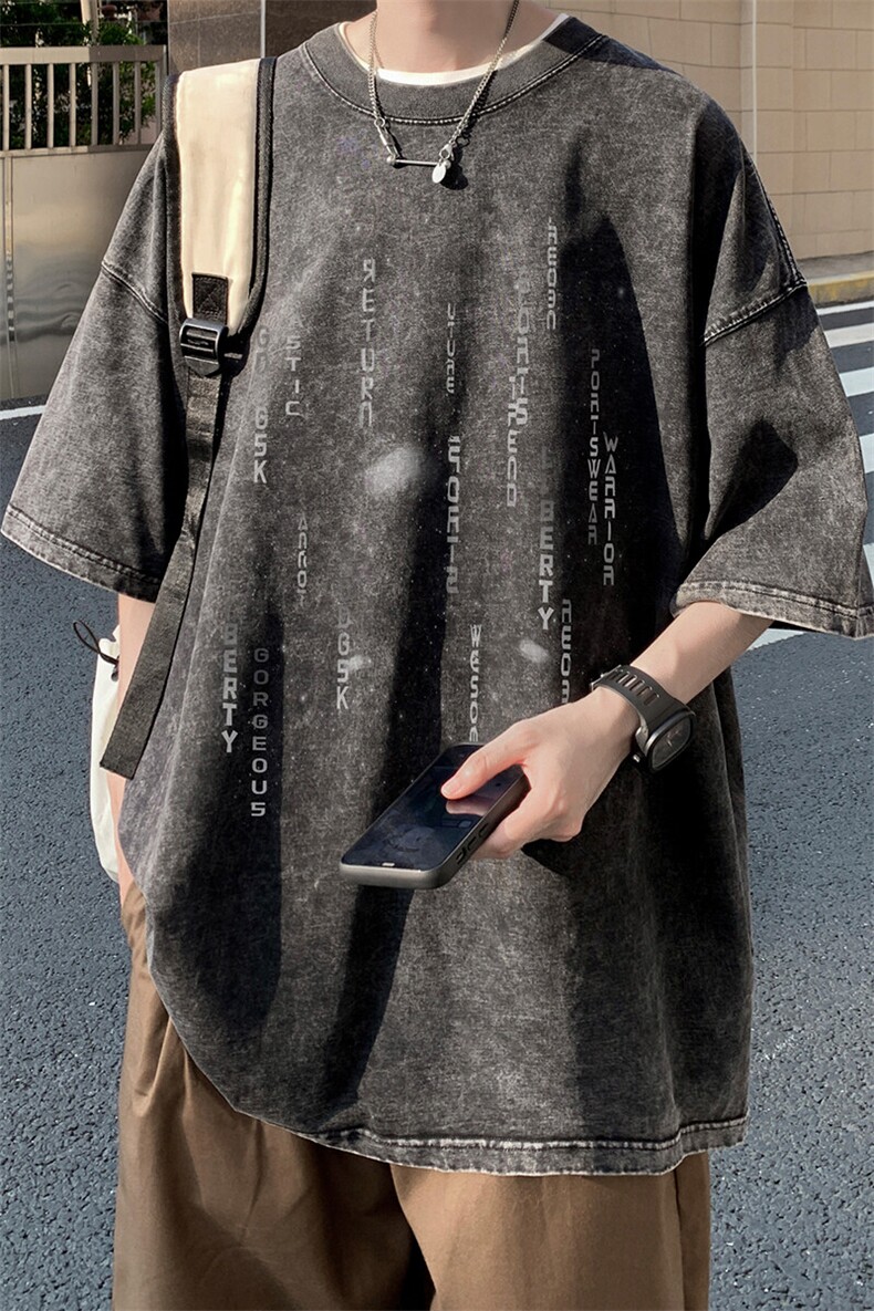 外景重磅水洗夏季设计感小众短袖T恤男潮宽松打底体恤SX00055/P35,男装T恤,电商B316