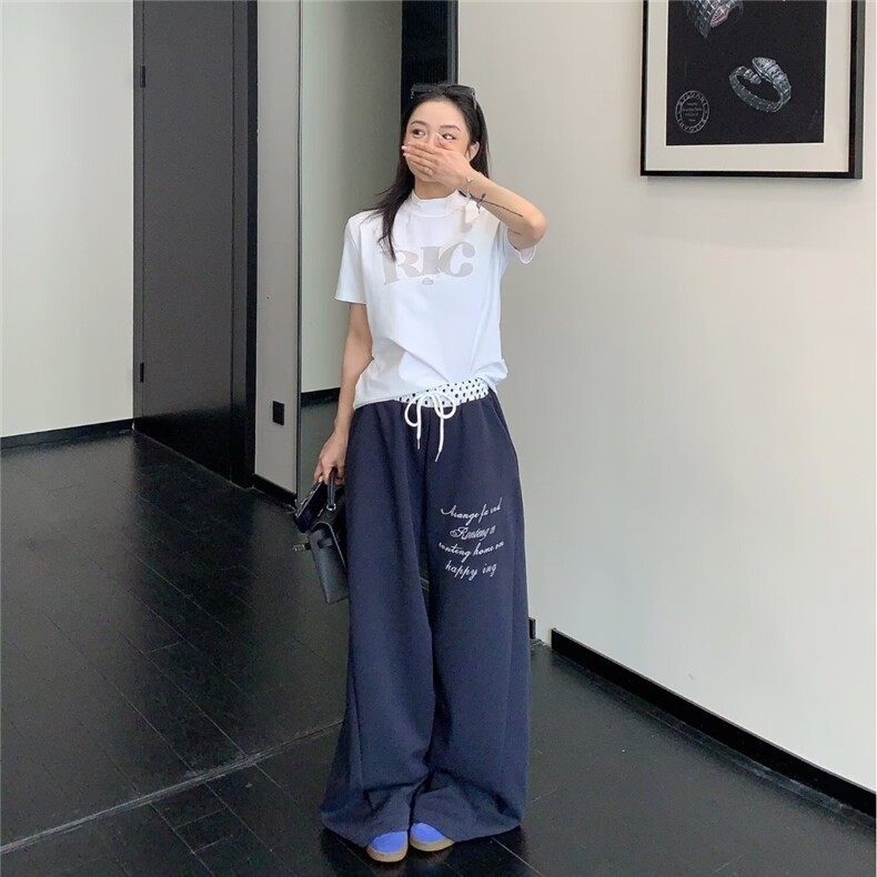 美式字母印花直筒运动休闲裤男女2026春季松弛感高腰百搭阔腿卫裤,男装休闲裤,星座506A