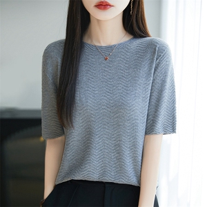 一线成衣无缝精纺薄款醋酸天丝圆领针织短袖T恤女打底衫宽松显瘦图片