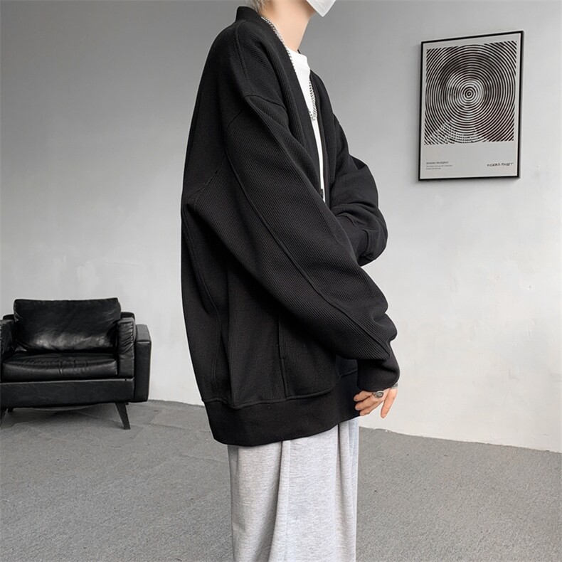 纯色开衫外套M~8XL大码高级感重磅宽松华夫格慵懒卫衣KS2101/P60,女装短外套,电商B238