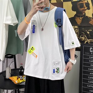 主推款夏季短袖t男潮流港风贴标重磅t恤衫A210-A8363-P35控58图片