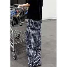 【002]休闲蓝色格子裤男宽松宽直筒阔腿长裤A079-CK89-P59，男装休闲裤，电商A079