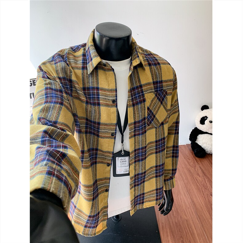 现货~ 格子大码长袖衬衫 C5912/特P25 黄图片
