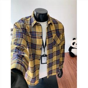 现货~ 格子大码长袖衬衫 C5912/特P25 黄图片