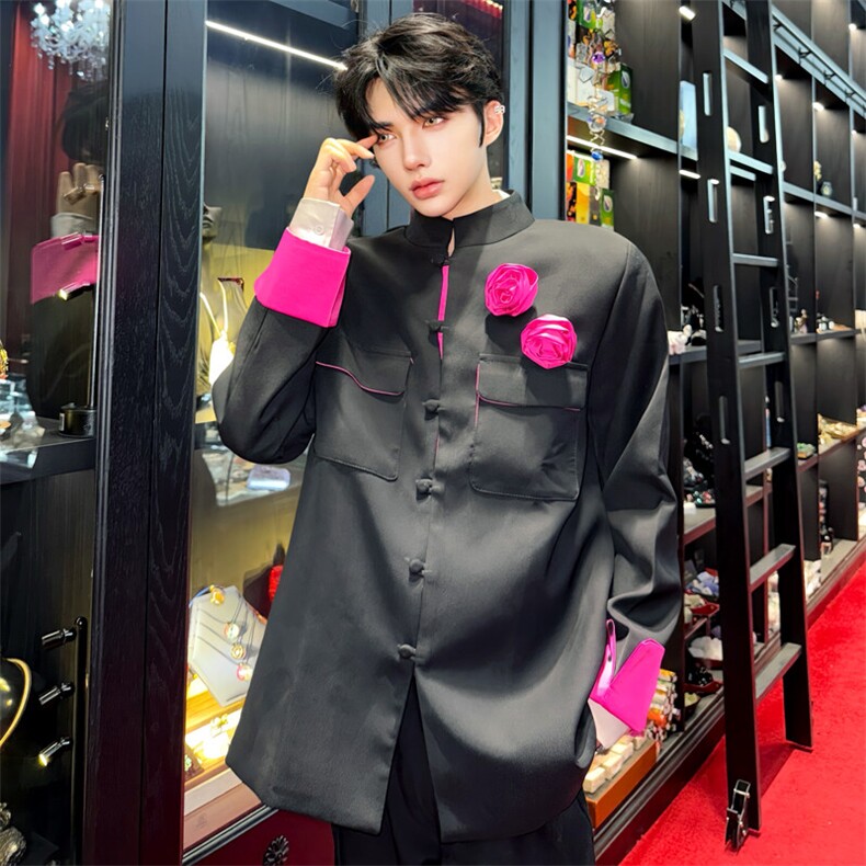 （图）2025春新款中式小立领手工订花撞色西服5022-P123图片