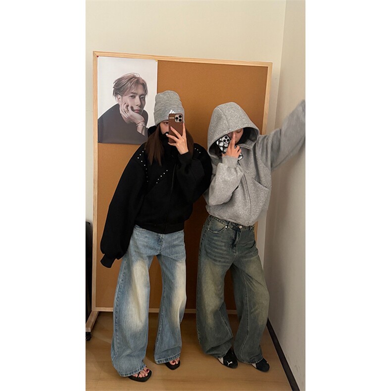 抖音得物高品质26春装美式高街铆钉杜宾犬耳朵开衫卫衣外套W125,女装短外套,电商A486