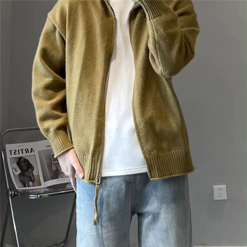 立领针织开衫外套男秋款慵懒风外穿宽松休闲毛衣潮M5004P60,男装针织衫/毛衣,星座1013-1