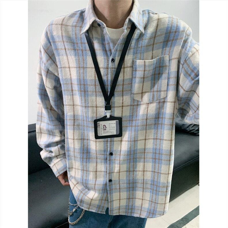 现货~磨毛格子大码长袖衬衫C5895/特P25浅蓝,男装衬衫,电商A094