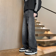 8XL-M牛仔裤秋季加肥加大码痞帅美式高街宽松直筒长裤NZ9007/P65，男装牛仔裤，电商B238