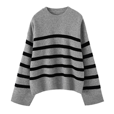 2025年秋季新款百搭女士斑马条纹拼色圆领羊毛衫，女装羊毛衫，狄美羊绒