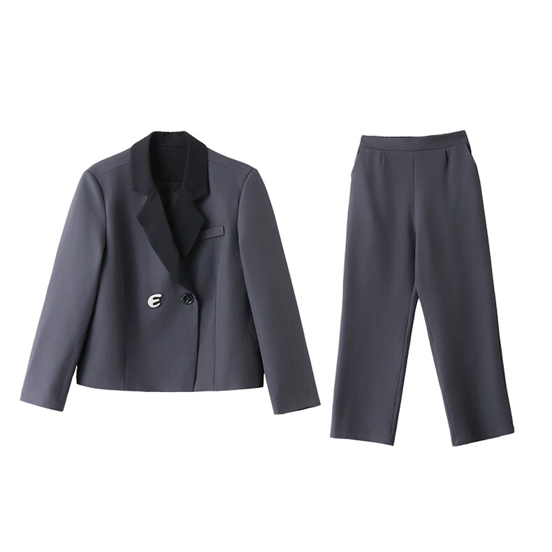撞色西装领双排扣外套+阔腿裤两件套2531P165,女装套装/套裙,乐衣轩