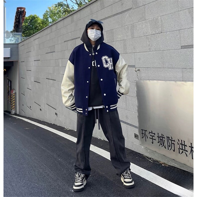 抖音得物高品质全棉 380克潮立领棒球服开衫印花卫衣外套 ACM1203图片