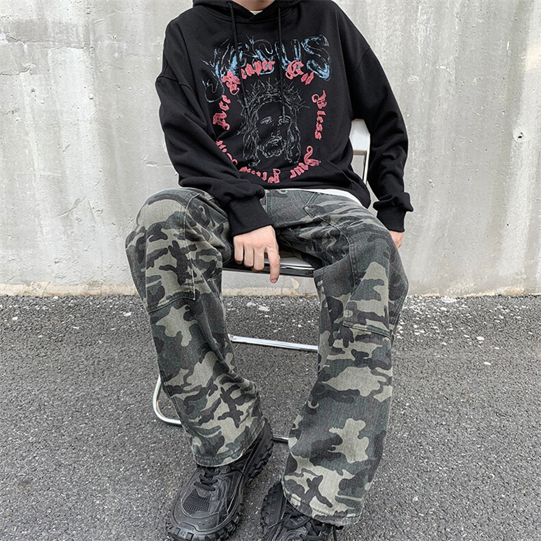 秋季美式ins高街hiphop迷彩水洗伐木裤工装货号K2312P55,男装牛仔裤,电商A063