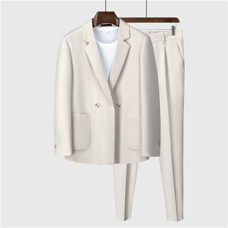 白色痞帅休闲男潮流宽松轻熟风西服套装男士网红外套秋冬季薄款，男装西服套装，星座505-2（原电商A260-1)