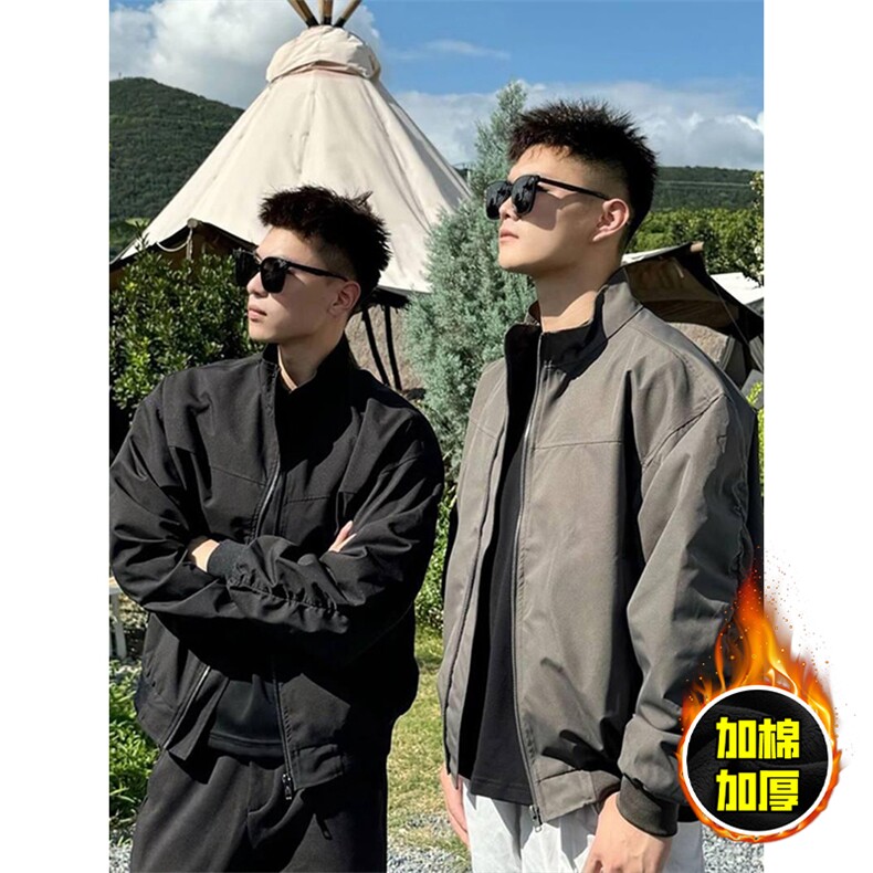 现货秋冬季美拉德立领飞行立领夹克boxy廓形棉衣高街加厚加棉外套，男装夹克，电商A443