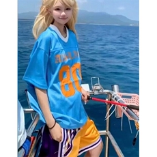 撞色V领短袖T恤女夏季网眼宽松运动休闲复古字母印花上衣TY160，男装T恤，星座1116A（原606A-3）