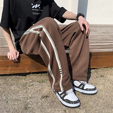 美式复古条纹运动裤男生高街卫裤潮牌直筒宽松休闲裤女CK302-P38，男装休闲裤，星座1008-1