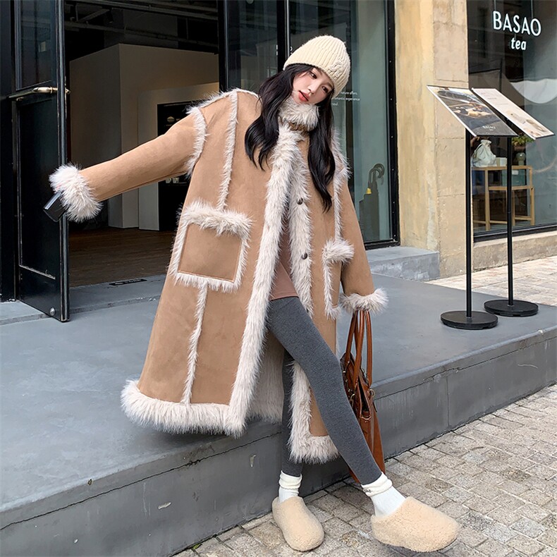 现货主推皮毛一体加厚长款210-6352-P190-K3182025年冬季,女装羊羔毛/颗粒绒,浙宝210（原浙宝191）