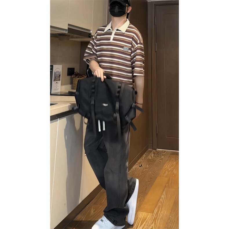 重磅洗水撞色条纹毛边POLO衫短袖T恤XP2323-P45控68,男装Polo衫,电商B370